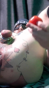 Buttslut Hiding Tomatoes in His Open Ass