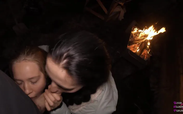 YSP Studio: FFM Threesome Sucking on the Backyard - Outdoor Double Blowjob - Oral...