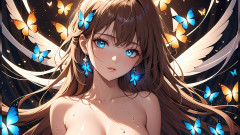 LustRender: Motýlí záře krásná mladá žena s zářícími křídly kolem ní