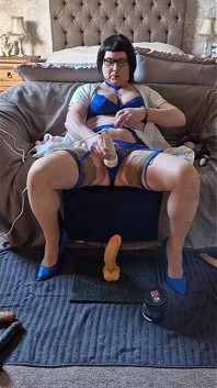 Mature Limp Dick Crossdressing Sissy Slut Riding Her Huge Dildo
