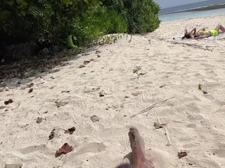 Public Pickup Stepmom and Stepdaughter on Beach - Risky Dick Flashing Cum on Face