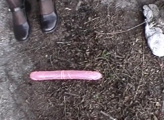 Hard Lesbians: Slutty lesbian teens kissing outdoors before double dildoing in car