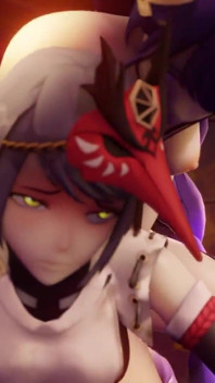 Genshin Raiden Shogun Fucks Sara with a Strapon, Itto Is There Too