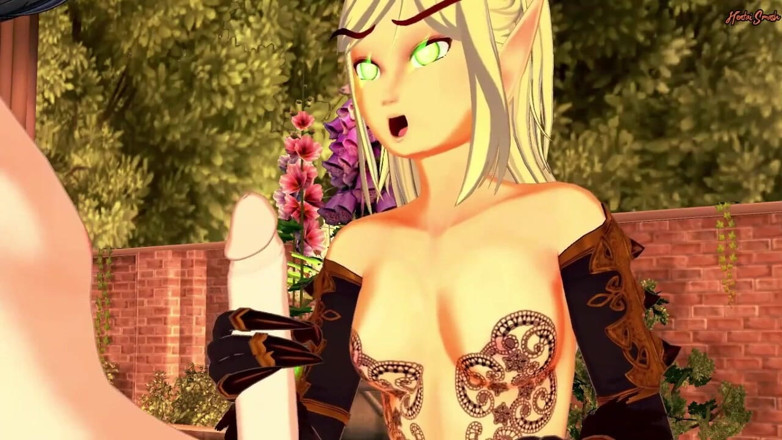 Hentai Smash: Hot Warcraft Elf w bieliźnie robi 69, a następnie dostaje usta...
