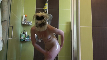 All Those Girlfriends: Small titted blonde chick Cookie having fun in her shower