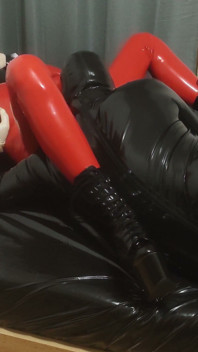 Hot MILF in a Red Latex Catsuit, Tie Me up and Make Me. Second Angle