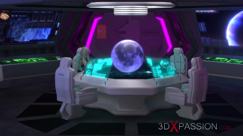 3dxpassion-transgender: Sci-fi-sex i en rymdstation. 3d dickgirl leker med en het blondin