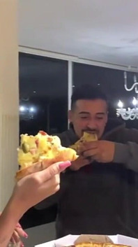 Lucky Motoboy Delivered Pizza to Delicious Young Woman