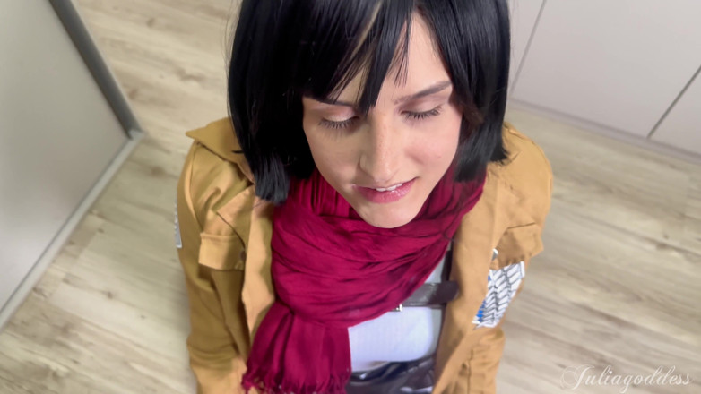 Shamelesscouple: Mikasa Cosplay BJ - Sprosté řeči a sperma na jazyku