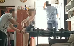 Woman Shows Her Pussy to the of the Internet Technician and Catches Her Fucking and Dripping Cum
