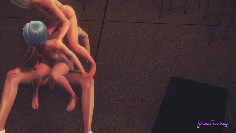 Yaoitube: Фембой Yaoi - тройничок, Osuke и Blue наслаждаются сексуальным пареньком