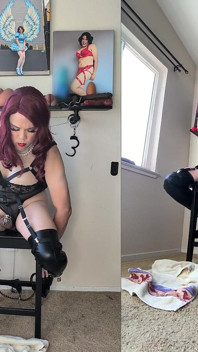 Sissy Locked Onto Her Chain with a Huge Dildo in Her Ass