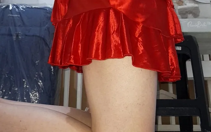 Naomisinka: Crossdressing and Squirting Wearing Red Satin Sexy Mini Dress