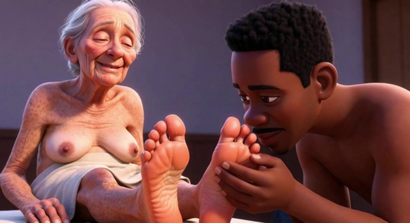 Anime Hentai: Elderly Granny Getting Feet Oiled &amp; Licked - Sole Licking Pleasure