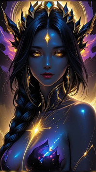 Emperatriz del Vacío que se levanta de la materia oscura con hilos astrales dorados - fantasía cósmica de arte - presentación de diapositivas de arte