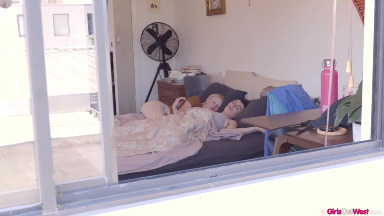 Girls Out West: Busty Luca and small titted Billie lick each others wet...
