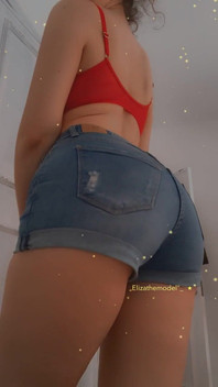 Sheer Red Bra with Tight Little Jean Shorts