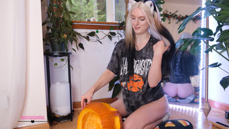 Destination Kat: Pumpa carving distraktioner