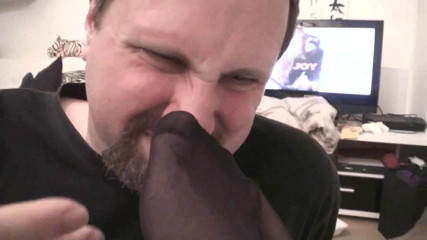 Foot Girls: Feet in pantyhose stuffed in slave's mouth