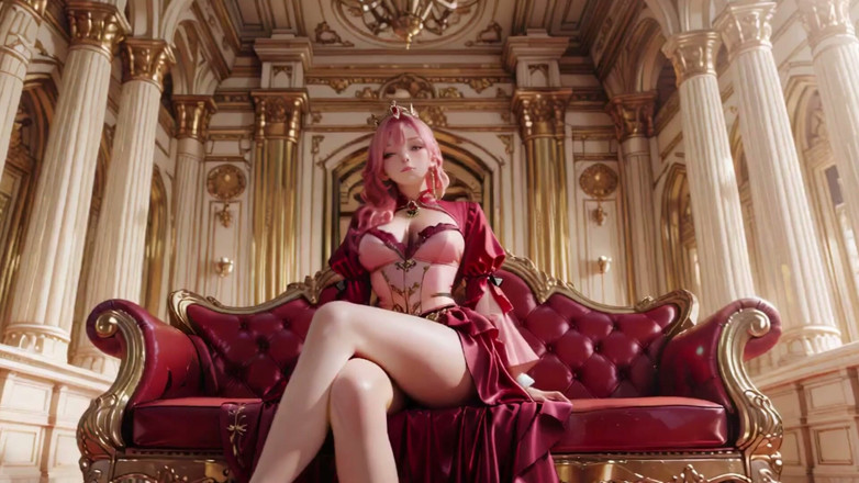 Seraphina Vale: Crimson Throne the Pink Queen's Koronacja! Głęboki czerwony jedwab, złota...
