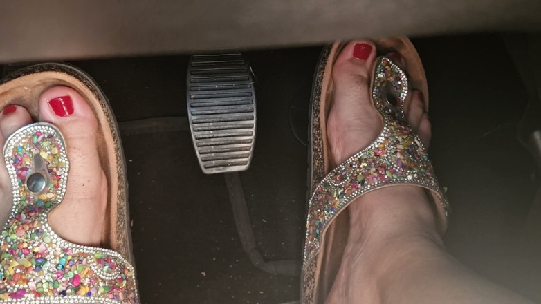 Nicoletta Embassi: Heavy Traffic Pedal Pumping in Boho Slides: Low-cut Ethnic Dress...