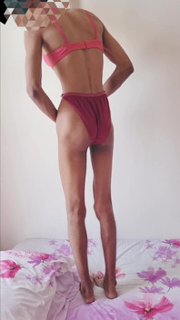 Slim Skinny Lingerie Boy Playing Alone in Bra & Panties and Doing Handjob. Nickje