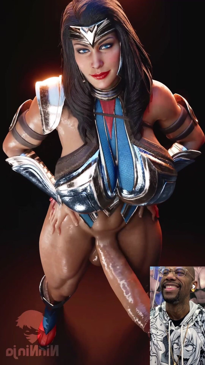 L6RD7BLU3 FUTA: Mulher maravilha transgênero acena com seu saboroso pau úmido na frente...