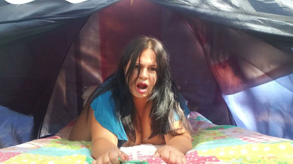 Riderqueen: Stepmommy cowgirl in tent