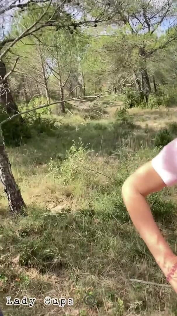 Lady Oups: Lady Oups leash, collar and ball gag in forest