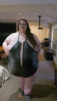 Sexy SSBBW Ass and Belly Walking in Leather Suit Part 2