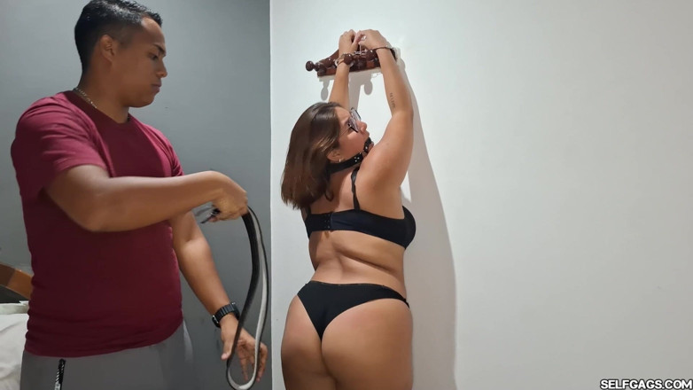 Selfgags Latina Bondage: Nude BBW Claudia Zambrano Gagged Helpless and Hogtied by Master