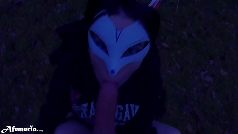 Afemeria: Masked brunette fucked good in the woods and sucked dick...