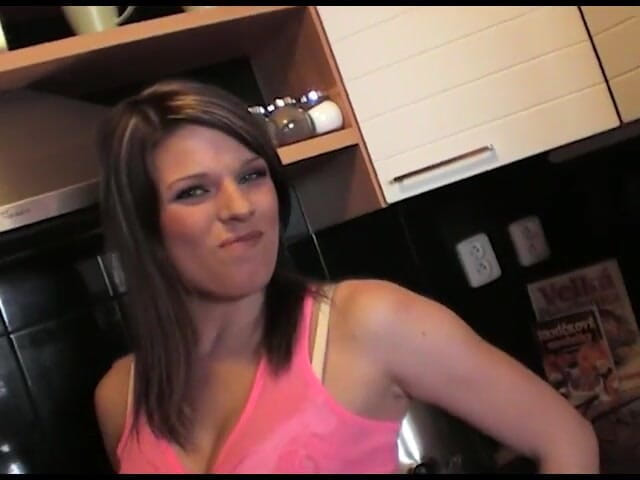 All Those Girlfriends: Busty babe Mona Lee masturbating in the kitchen