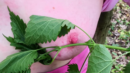 Bouncy Tits Action: Fouette mes seins avec des orties