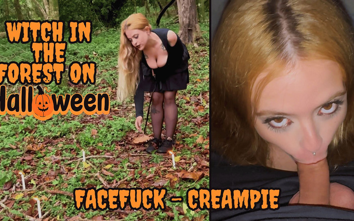 Surya and Dom Couple: Blonďatá čarodějnice si užívá v lese na Halloween - Deepthroat Creampie Stříkat