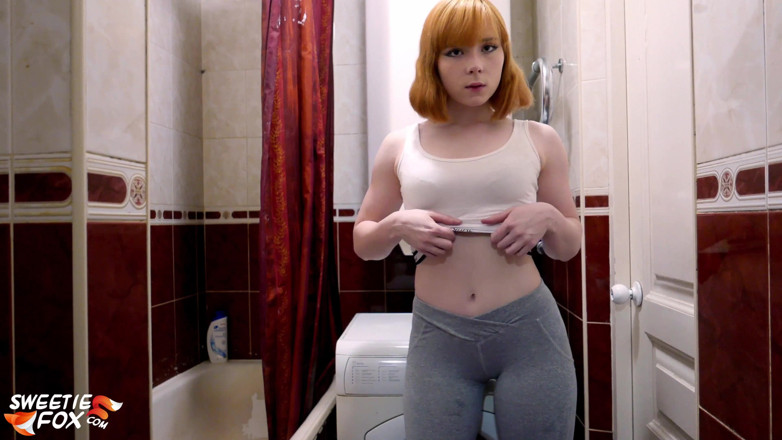 Sweetie Fox: Redhead teen play pussy water jet in the bathroom - sensual...