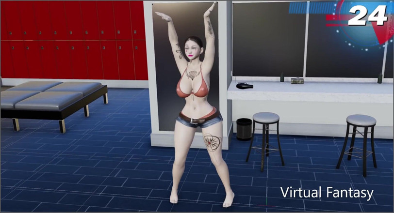 Virtual fantasy studio: Grote borsten en reet 3D sexy meisje met kleur tatoeage strippen...