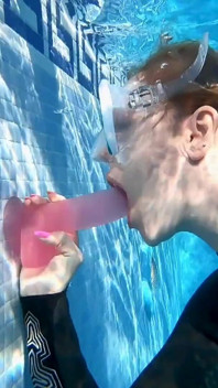 Wetsuit Underwater Dildo Blowjob - Neoprene Masked Suck Slut