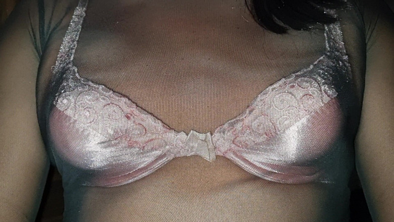 Sexy shinny clothes: Sexy Vintage Satin and Lace Bra and Sheer Black Dress
