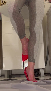 Wetting My Leggins and Red High Heels