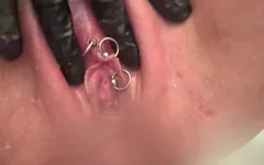 Pierced Clit Hard Rubbing in Latex Gloves and Hard Stream Pee