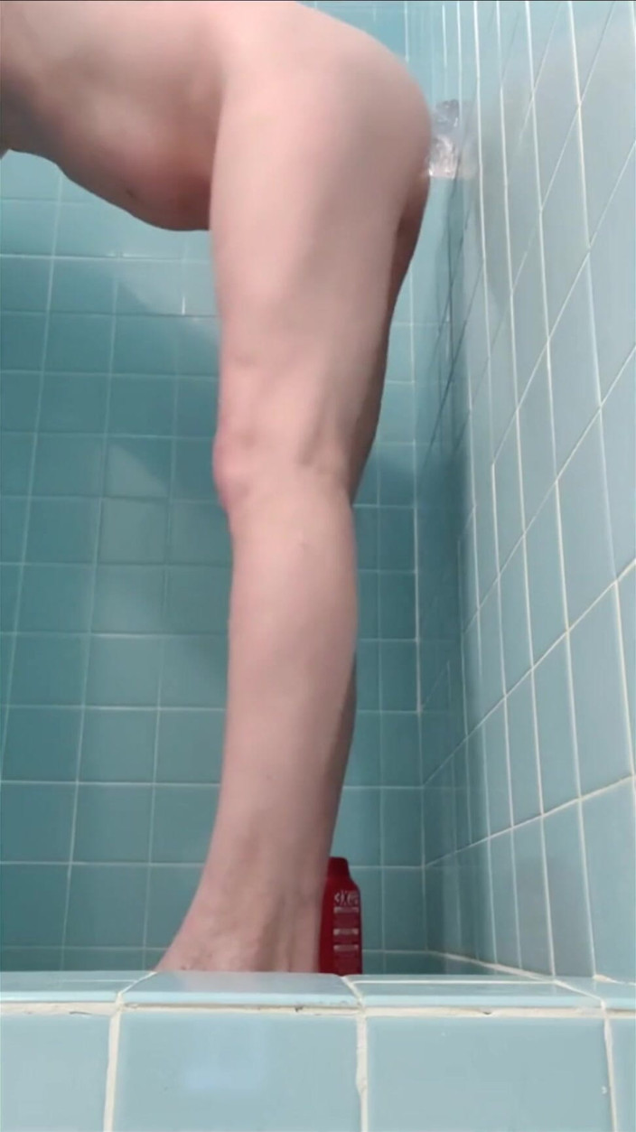 Fan of chance: Standing up with my clear 14 inch dildo