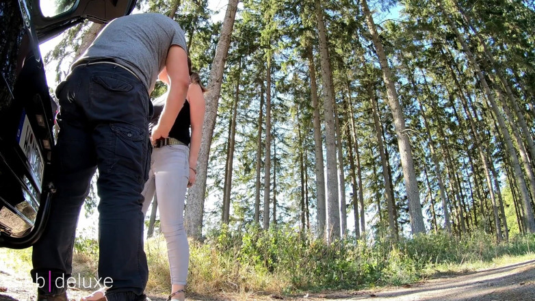 Sabdeluxe: Outdoor footjob with shackles
