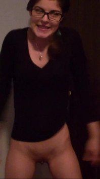 Skinny Teen with Glasses Full Bladder Standing and Pee on the Floor