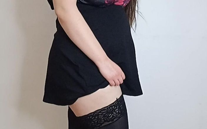 Lena Rose: Black Stockings and Short Skirt Try on