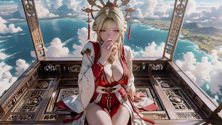 Seraphina Vale: Celestial Goddess Descends! Red &amp; White Hanfu, Golden Hair, Barefoot on...