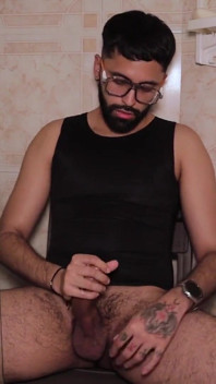 Camilo Brown Intensely Edging His Big Cock Shooting His Cum Multiple Times and Squirting on His Black Shirt
