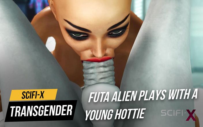 SciFi-X transgender: Секс супер инопланетян в научно-фантастической лаборатории. Инопланетянка Futa играет с молодой красоткой