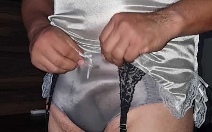 Sexy shinny clothes: Sensual deslizamento de nylon de metal cinza com cuecas e...