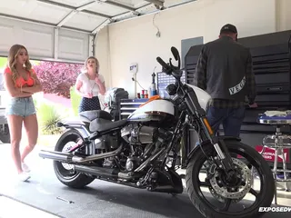 Two Horny Sluts Get Pissed on and Fucked by Biker